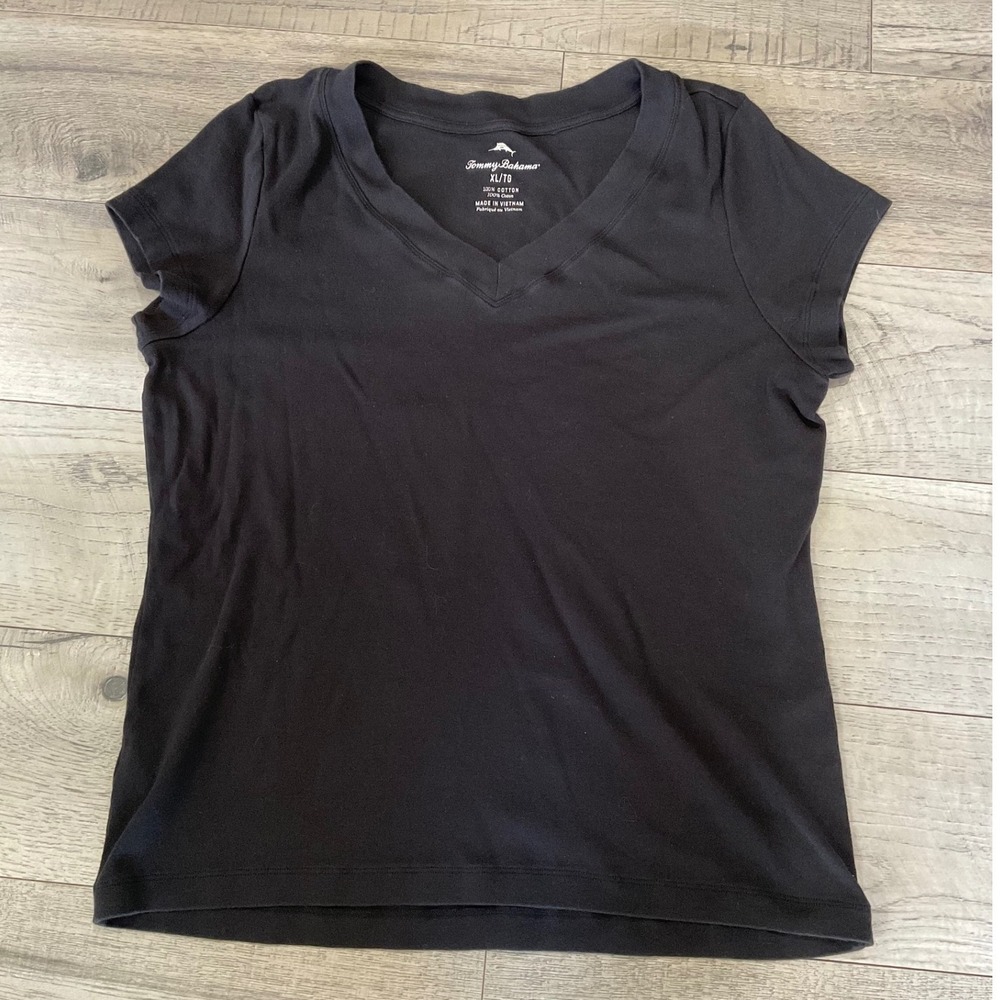 Tommy Bahama Womens XL Black V-Neck Short Sleeve 100% Cotton T-Shirt